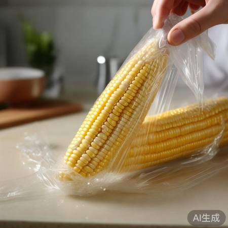 玉米棒保鲜，包裹保鲜膜防水分。