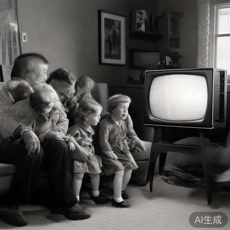 50年代黑白电视，全家围看小方